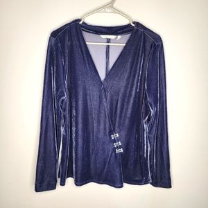 Soft Surroundings Navy Blue Stretch  Velvet Asymmetrical Studded Popover Size L